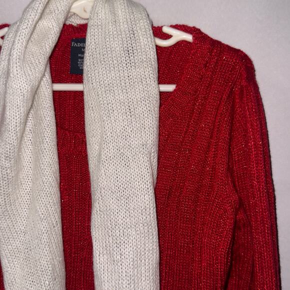Faded Glory Girls Red Metallic Sweater & White Scarf Set Size M (7/8) - Picture 3 of 7